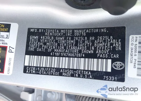 2017 Toyota Camry Se from USA, damaged, VIN 4T1BF1FK7HU670974